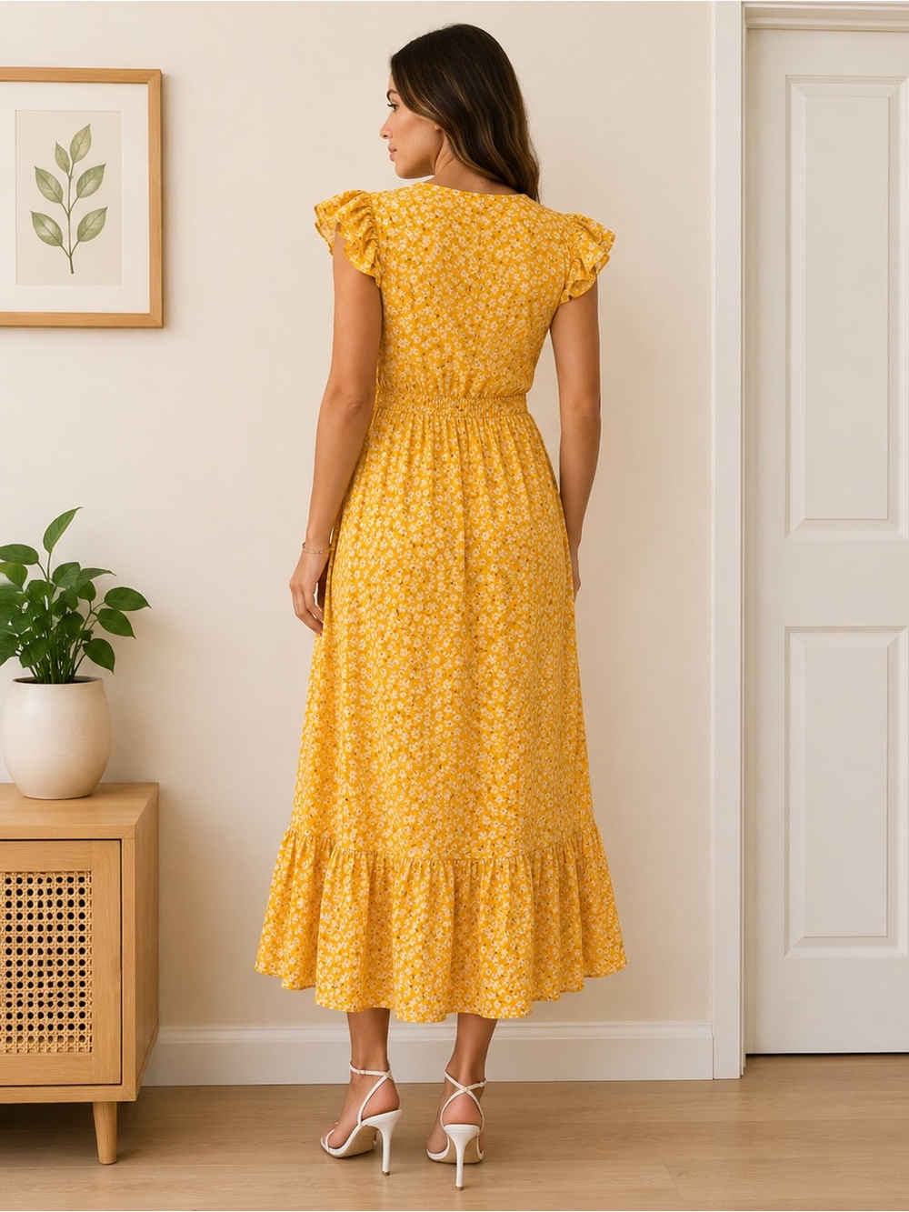 Old Navy Yellow Floral Maxi Dress Medium Floral Boho - Picture 2 of 5